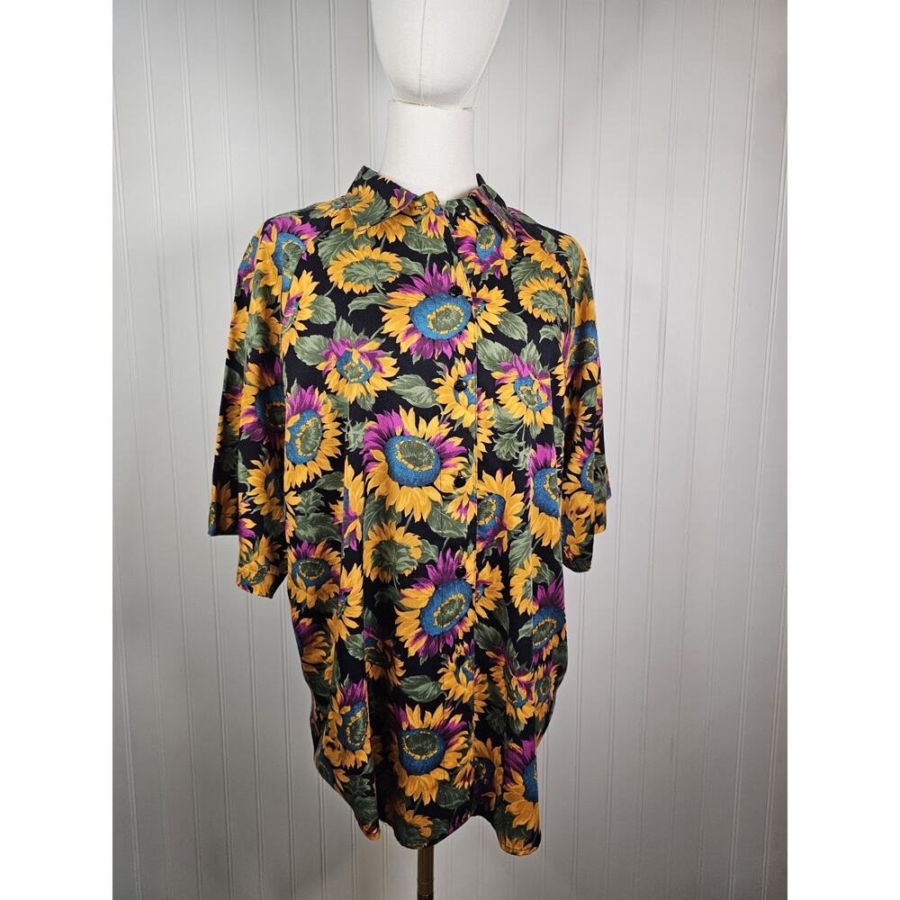 Woolrich Vintage Sunflower Button Down Blouse Women's‎ Size L Rare Rayon Blend